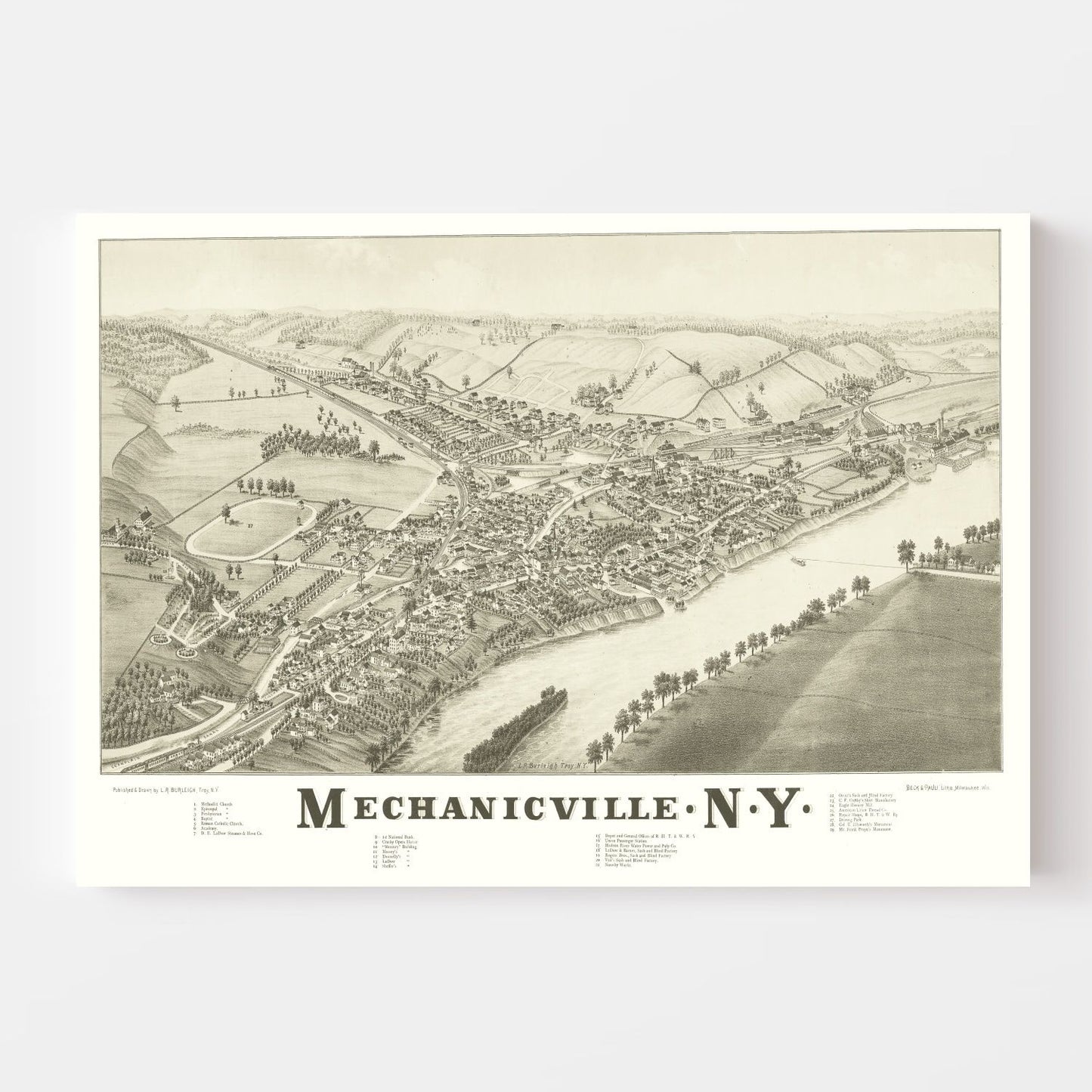 Vintage Map of Mechanicville, New York, 1880