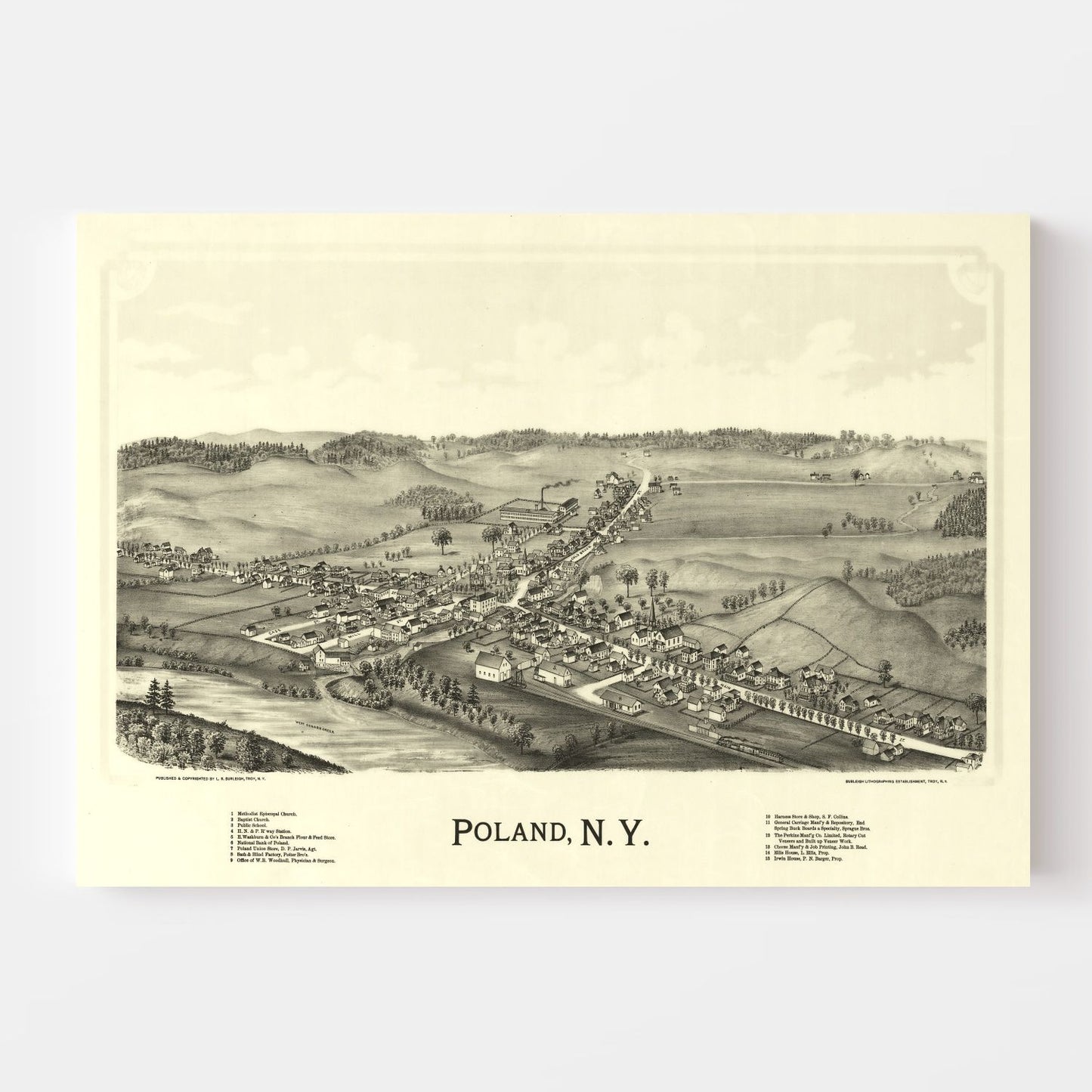 Vintage Map of Poland, New York, 1890