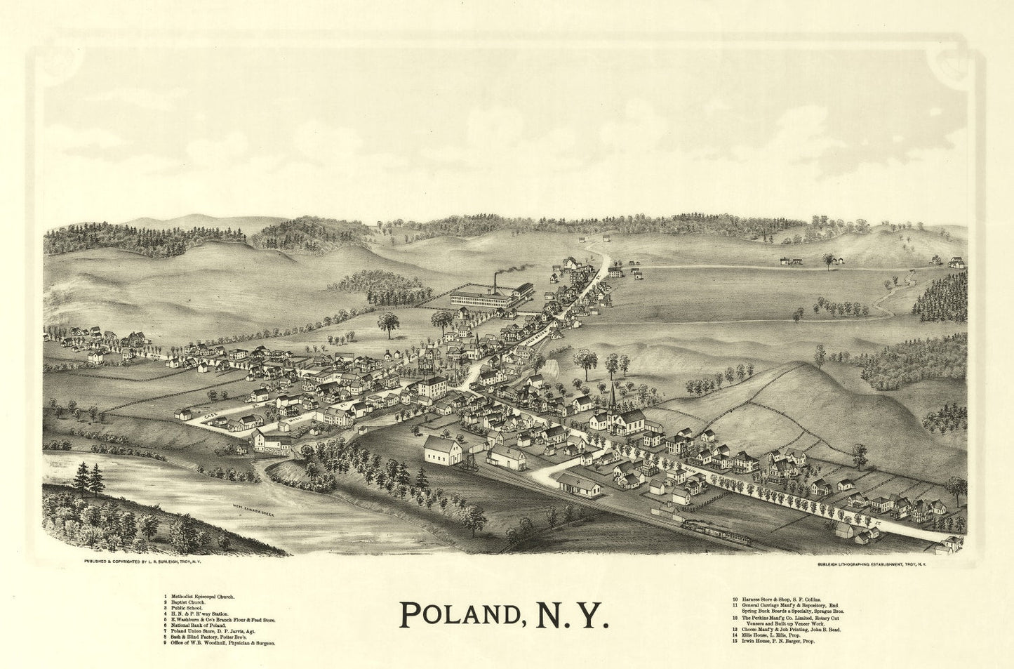 Vintage Map of Poland, New York, 1890