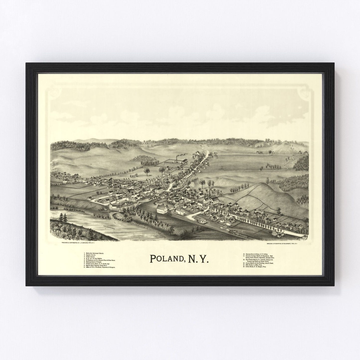 Vintage map of Poland, New York, 1890