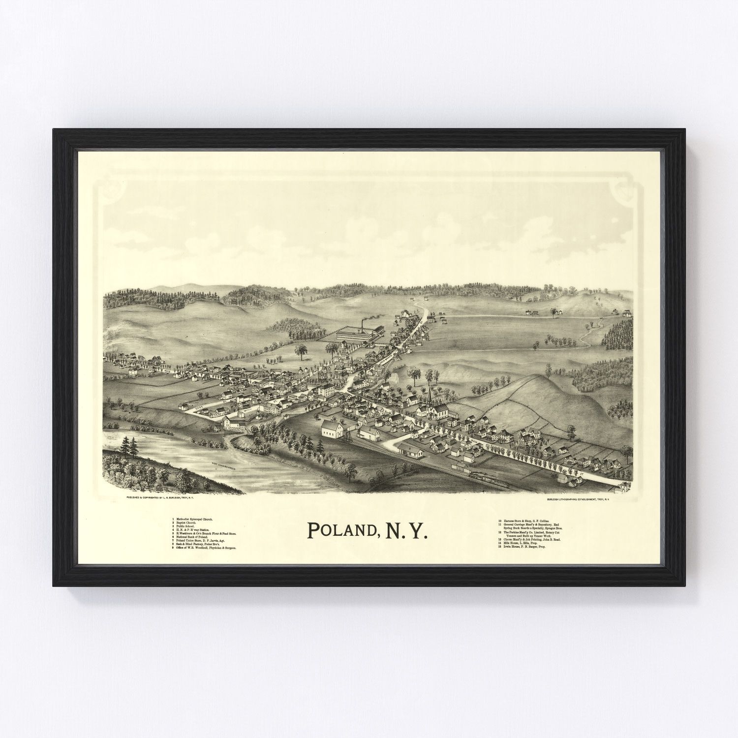 Vintage map of Poland, New York, 1890