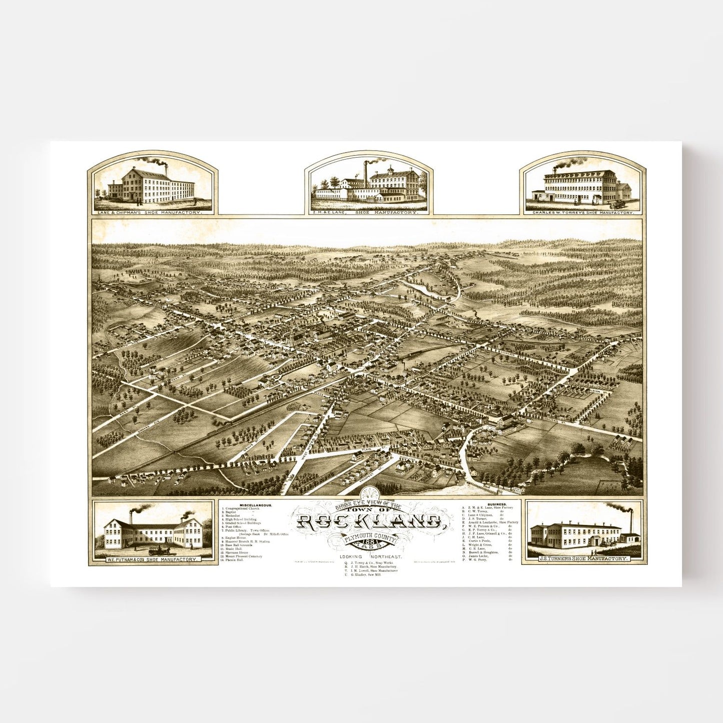 Vintage Map of Rockland, Massachusetts, 1881