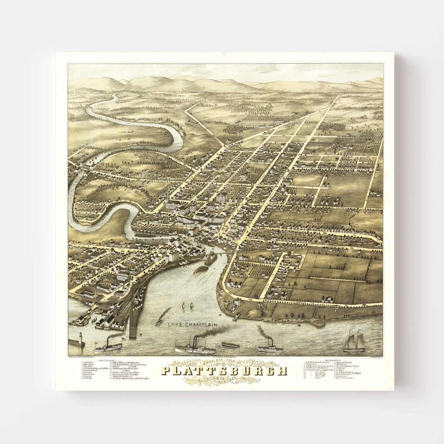 Vintage Map of Plattsburgh, New York, 1877