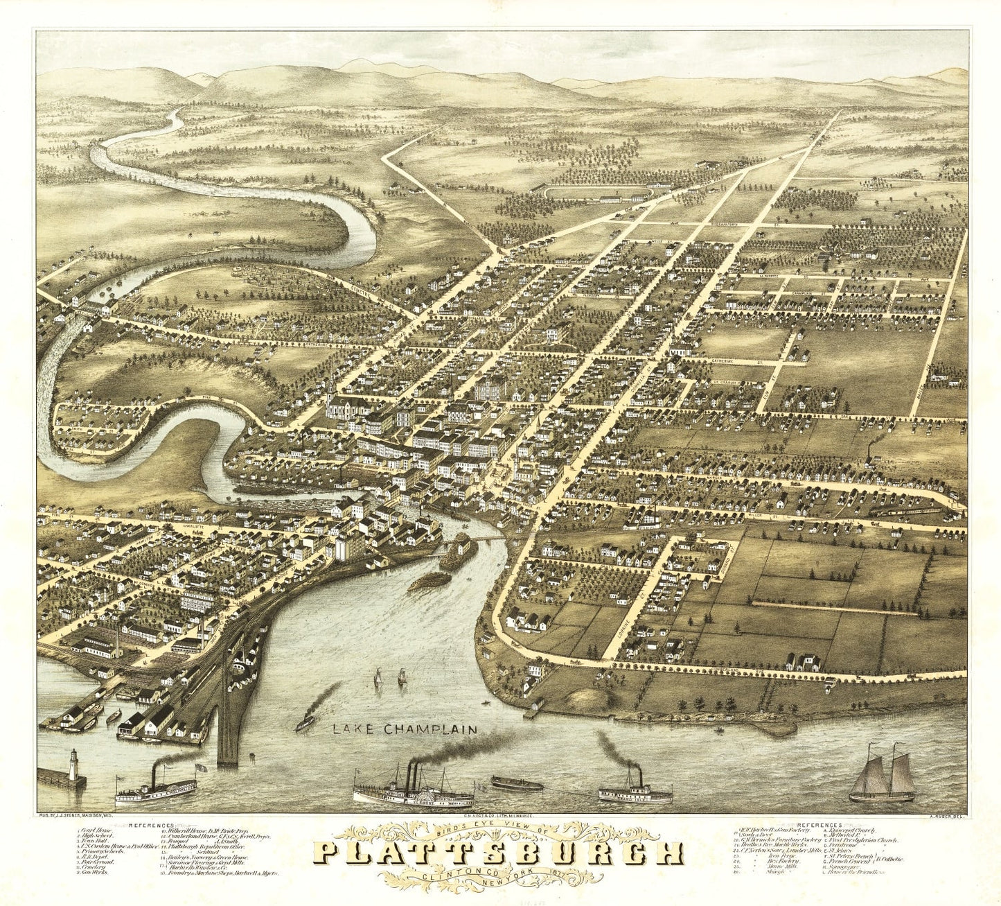 Vintage Map of Plattsburgh, New York, 1877