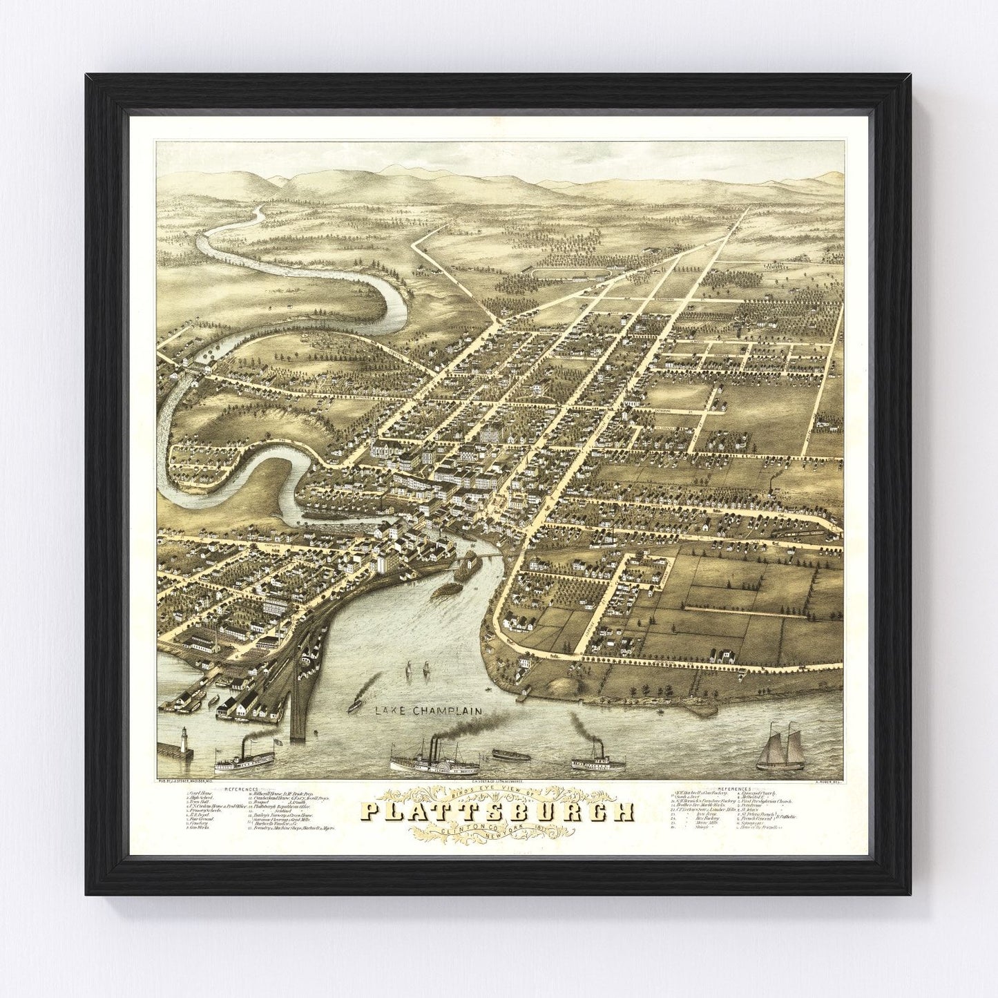 vintage map of Plattsburgh, New York, 1877