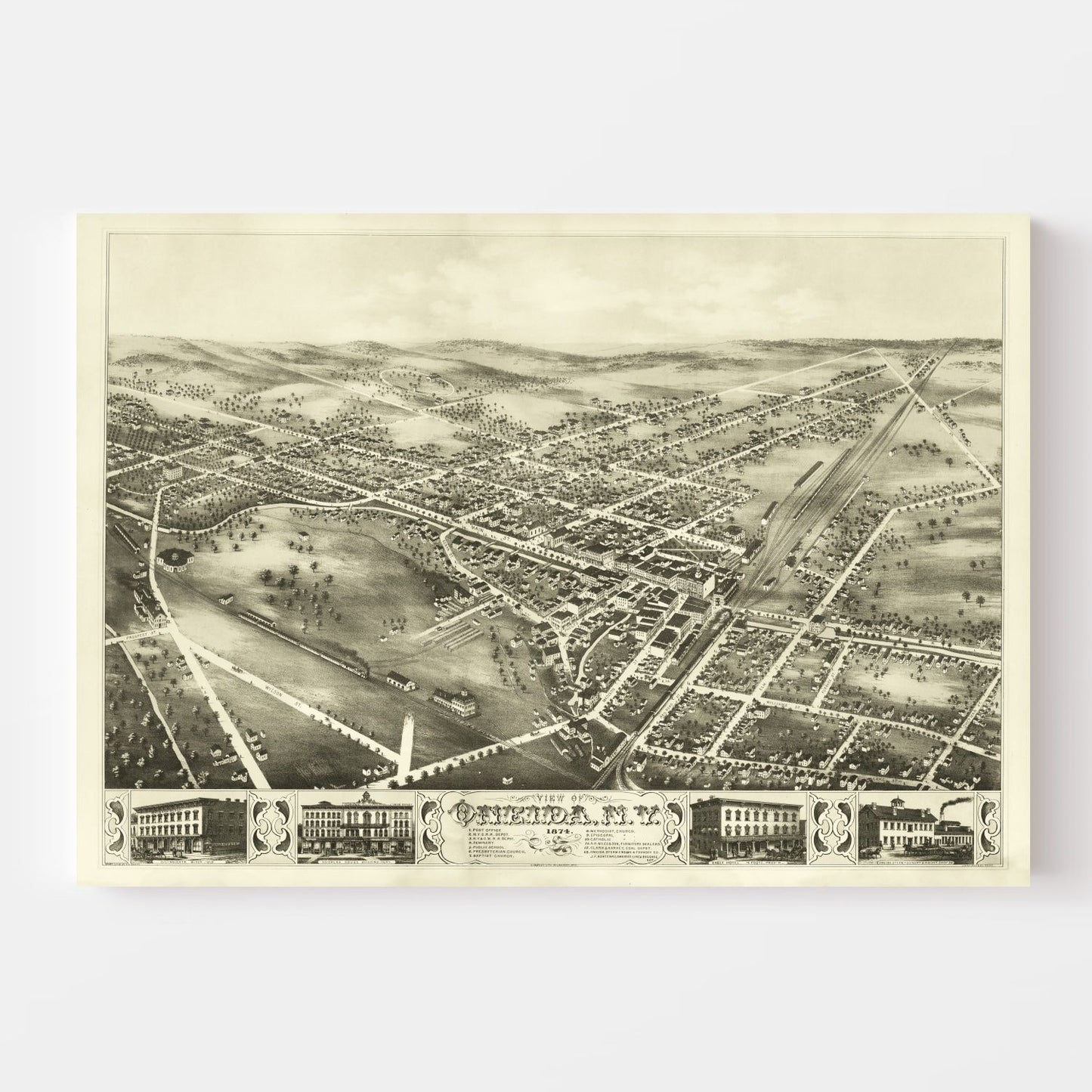 Vintage Map of Oneida, New York, 1874