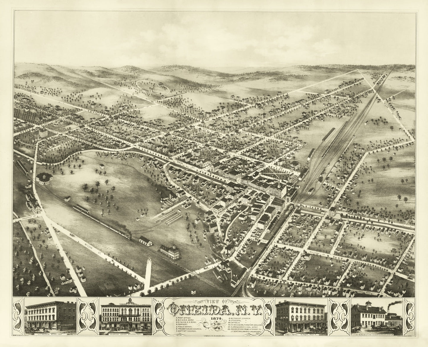 Vintage Map of Oneida, New York, 1874