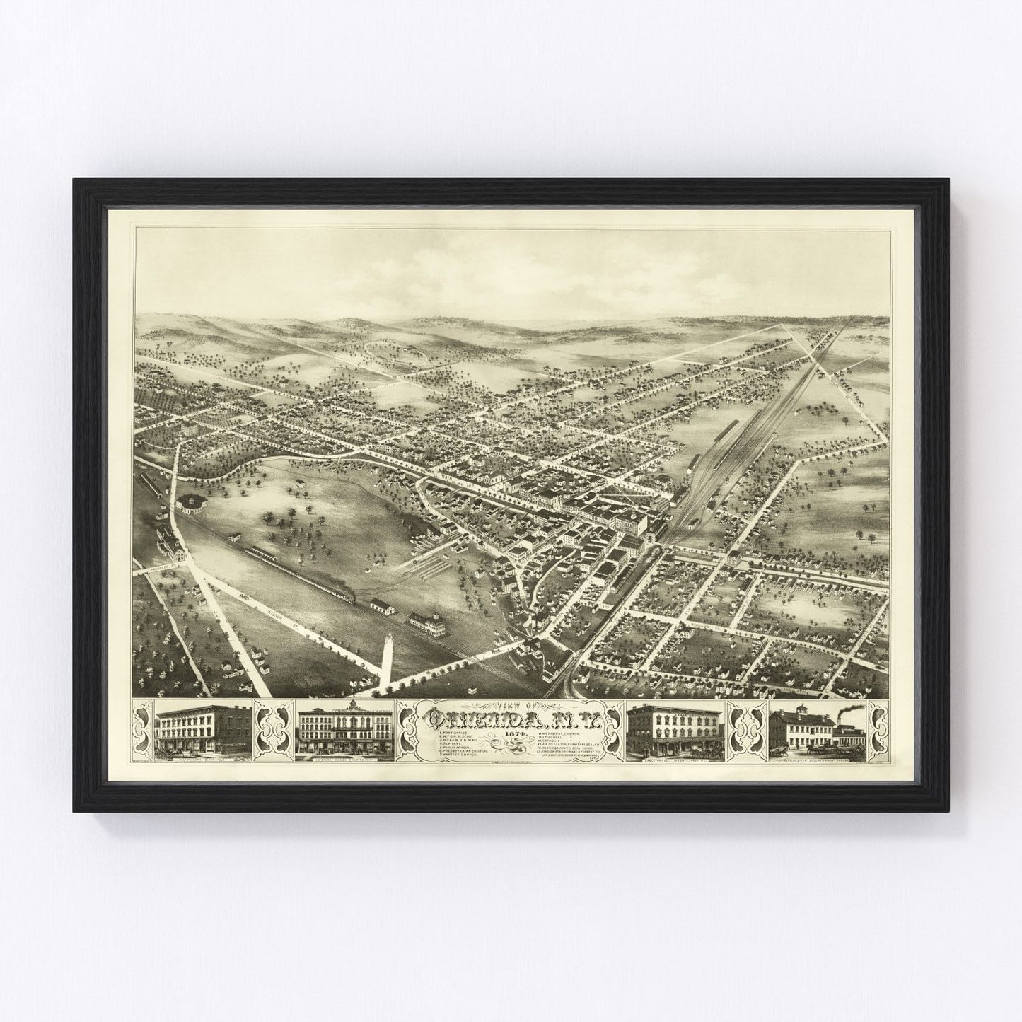 Vintage map of Oneida, New York, 1874