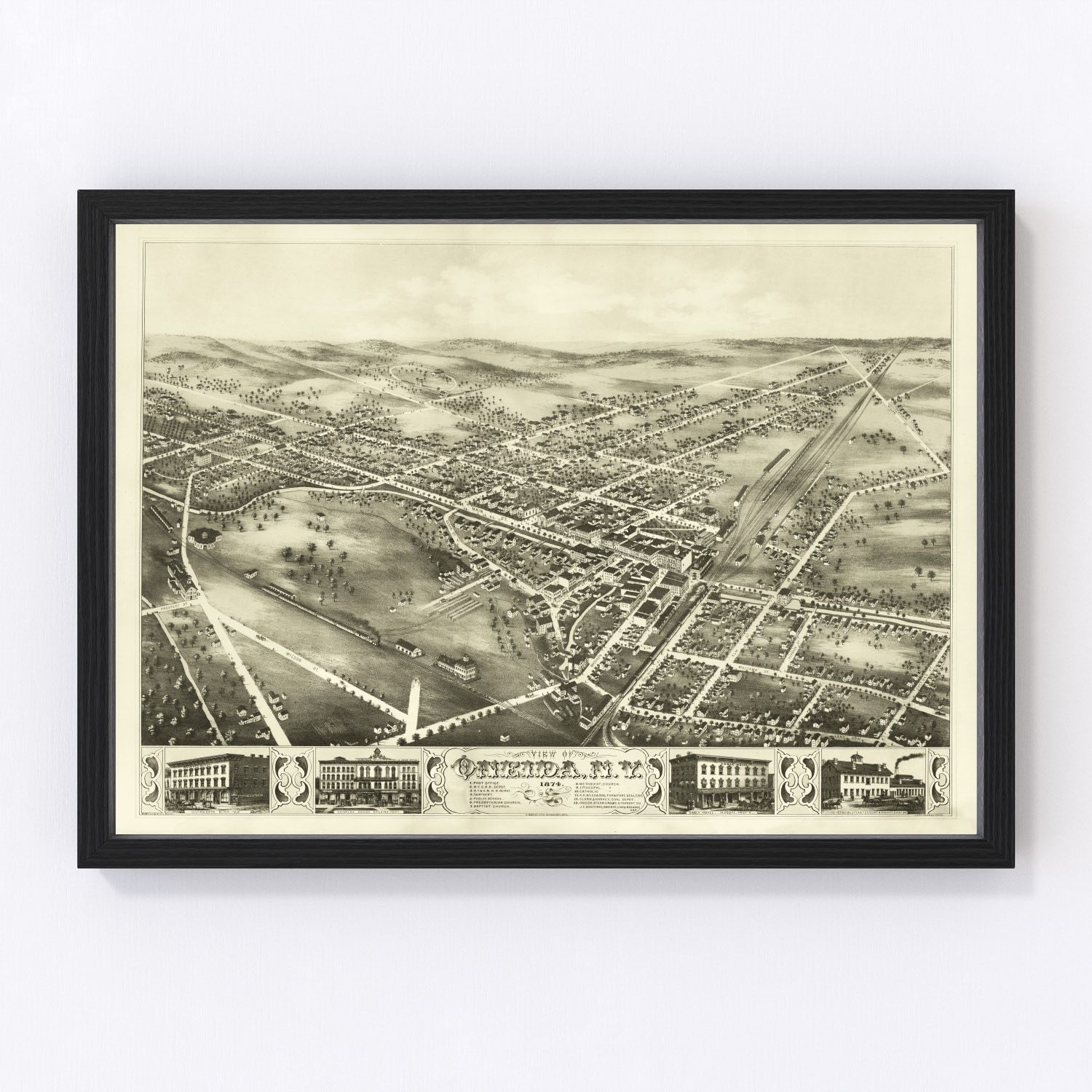 Vintage map of Oneida, New York, 1874