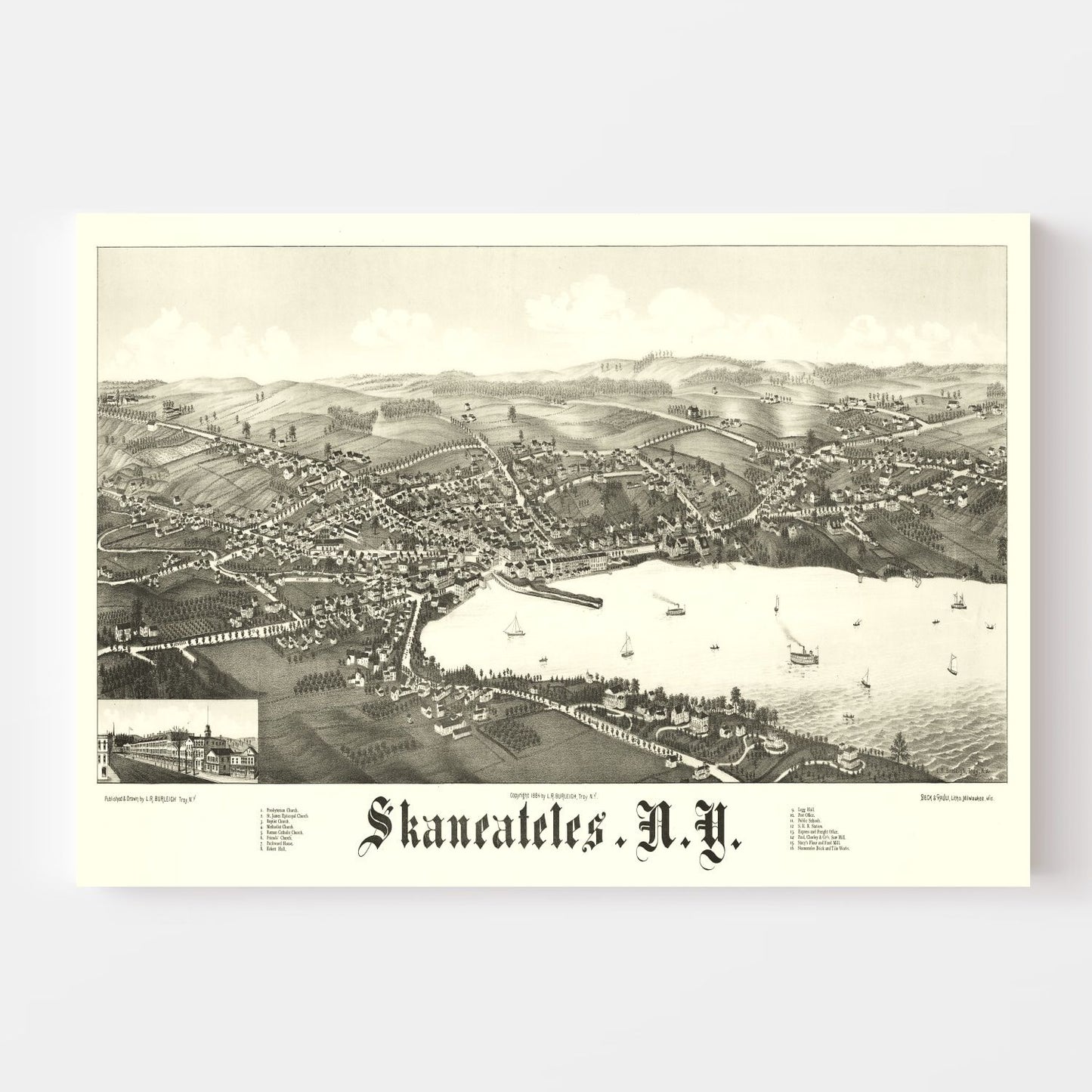 Vintage Map of Skaneateles, New York, 1884