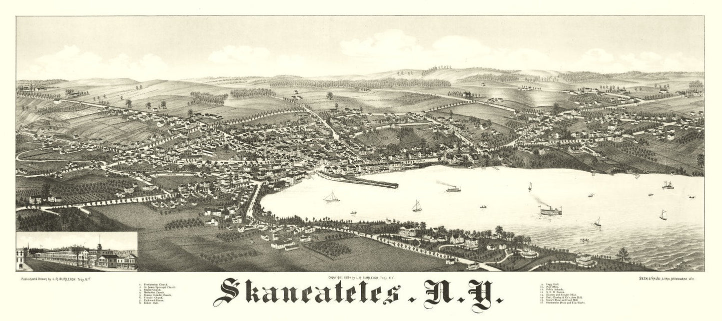 Vintage Map of Skaneateles, New York, 1884
