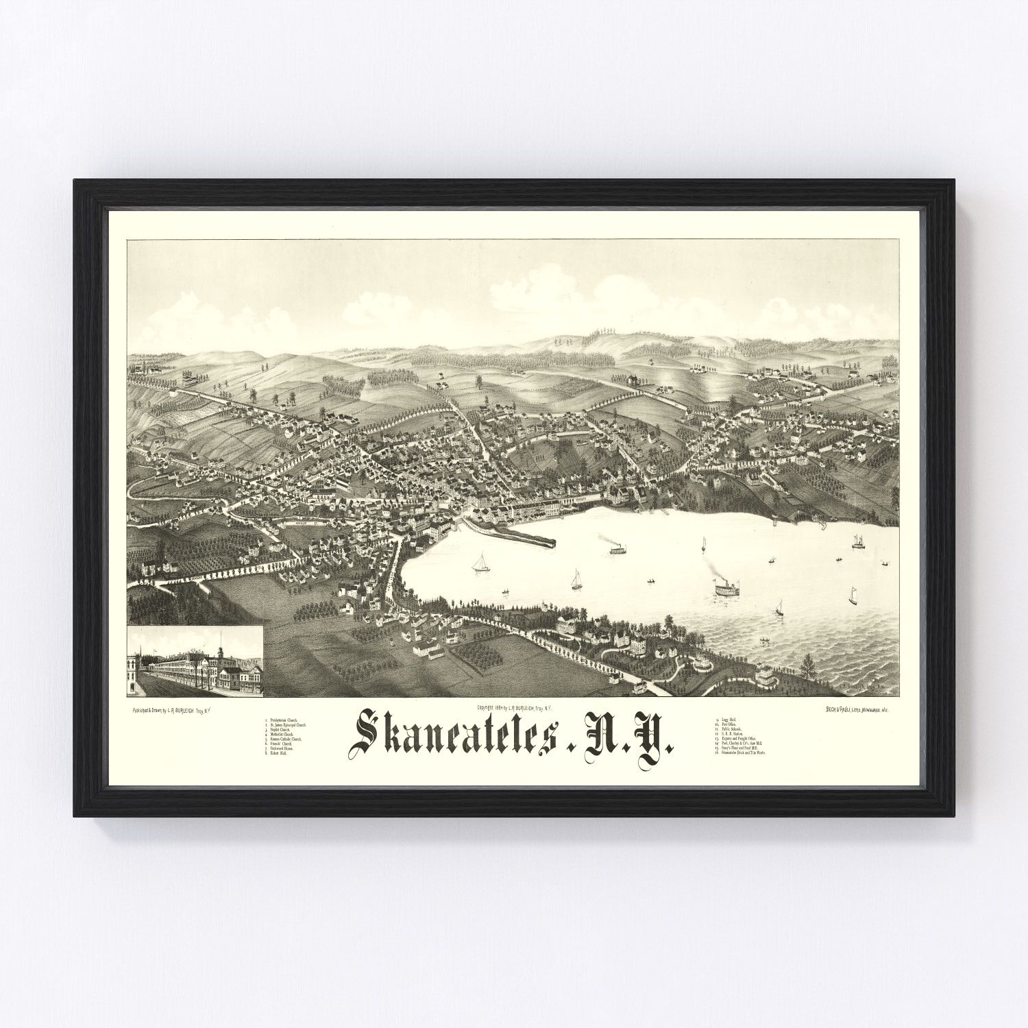 vintage map of Skaneateles, New York, 1884