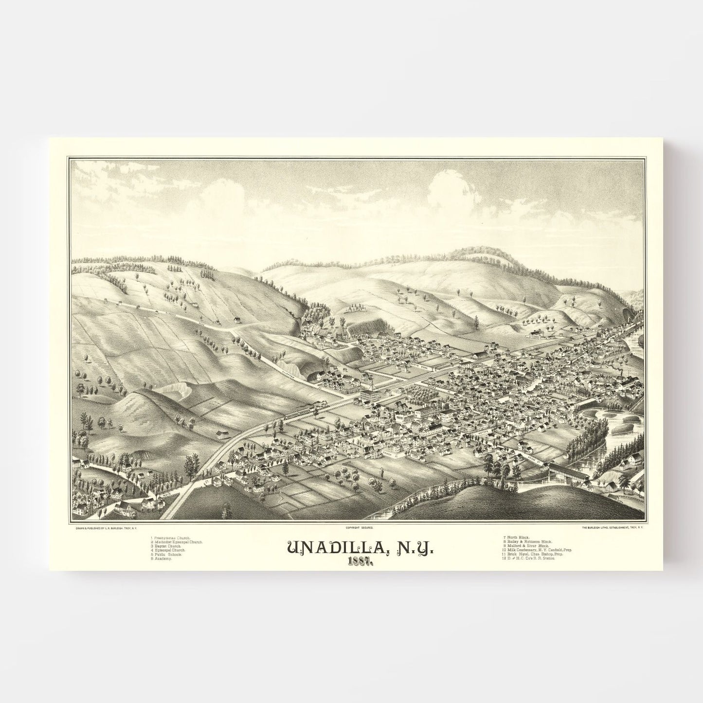 Vintage Map of Unadilla, New York, 1887