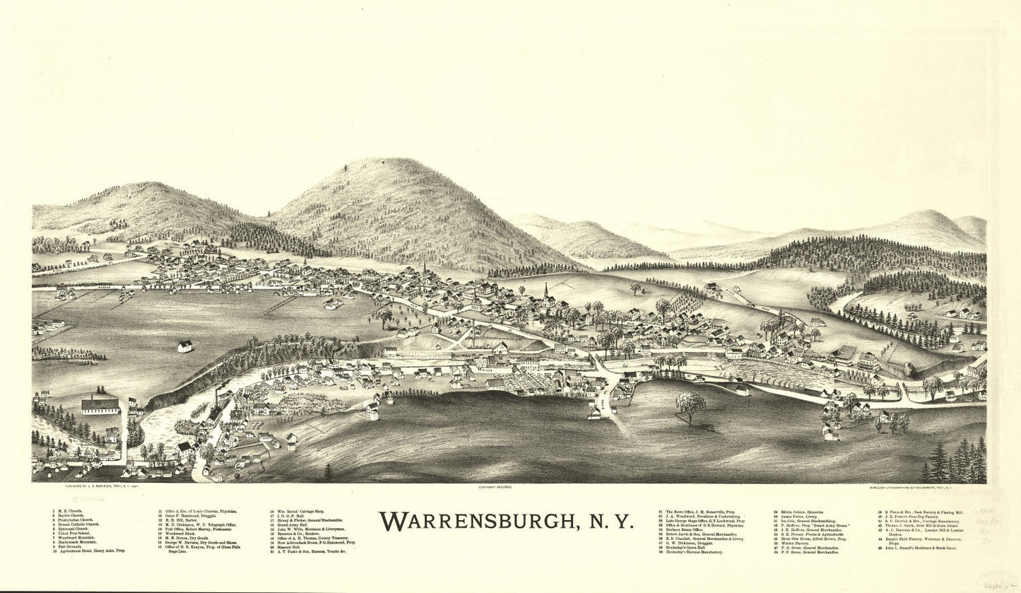 Vintage Map of Warrensburgh, New York, 1891