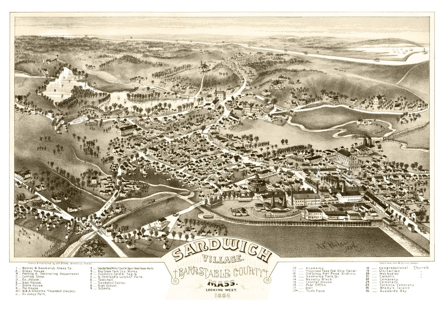 Vintage Map of Sandwich Village, Massachusetts, 1884