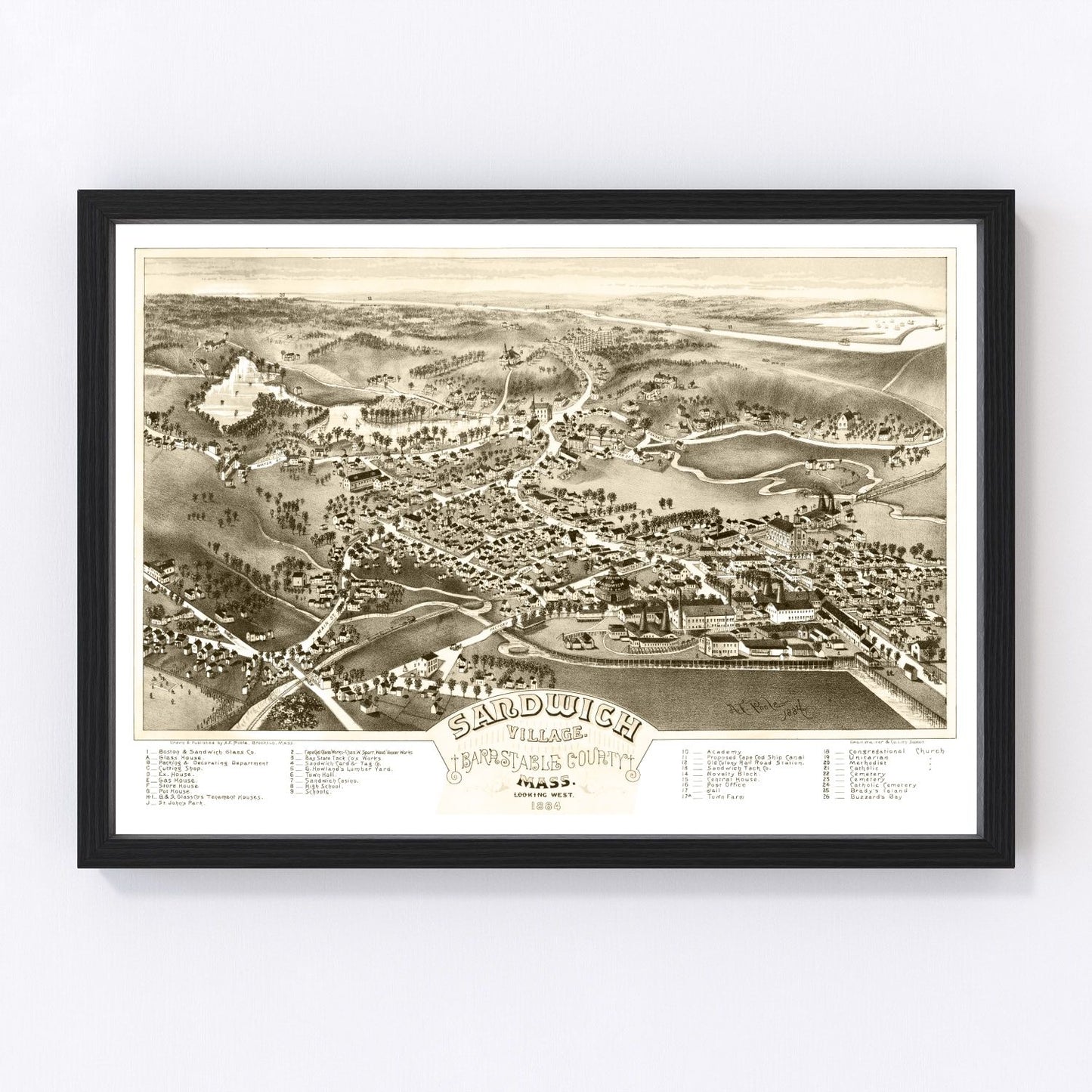 Vintage map of Sandwich Village, Massachusetts, 1884