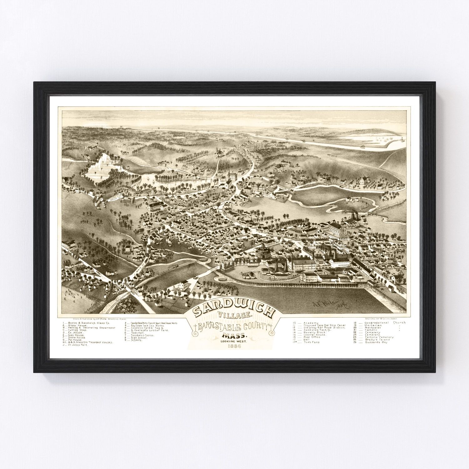 Vintage map of Sandwich Village, Massachusetts, 1884