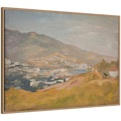 Vintage Yalta Crimea travel scene framed canvas wall art in a rustic natural beaded frame