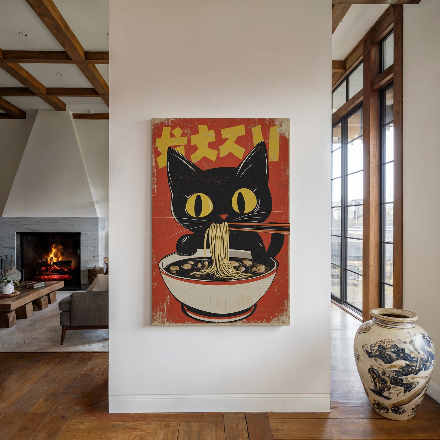 Retro Ramen Cat Japanese-Inspired Wall Art Print