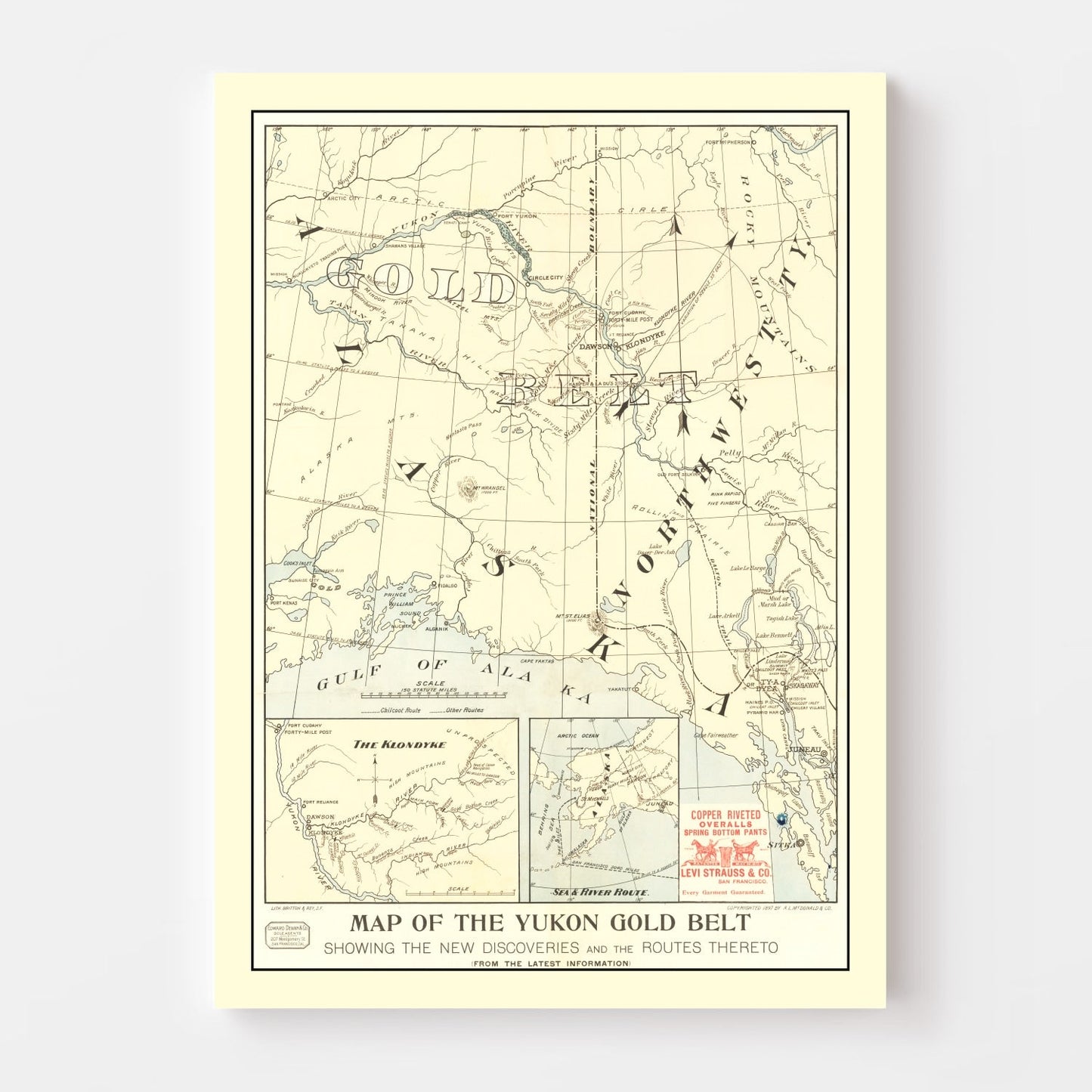 Vintage Yukon Gold Belt Map, 1897