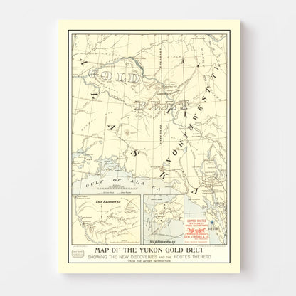 Vintage Yukon Gold Belt Map, 1897