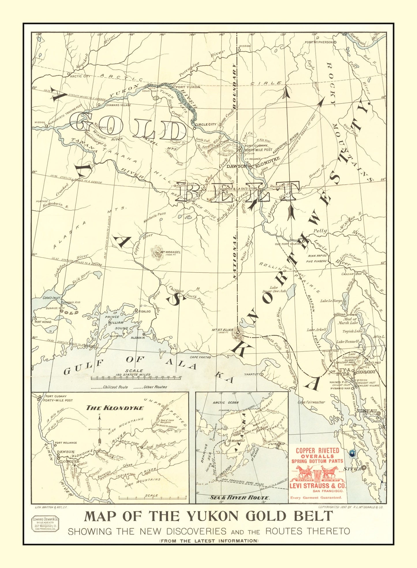 Vintage Yukon Gold Belt Map, 1897