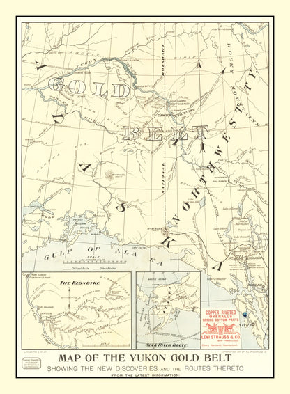 Vintage Yukon Gold Belt Map, 1897