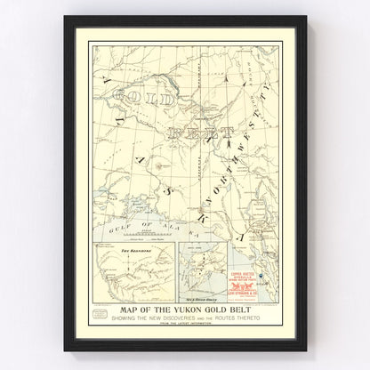 Vintage 1897 Yukon Gold Belt map Alaska showing gold fields and mining claims, restored print