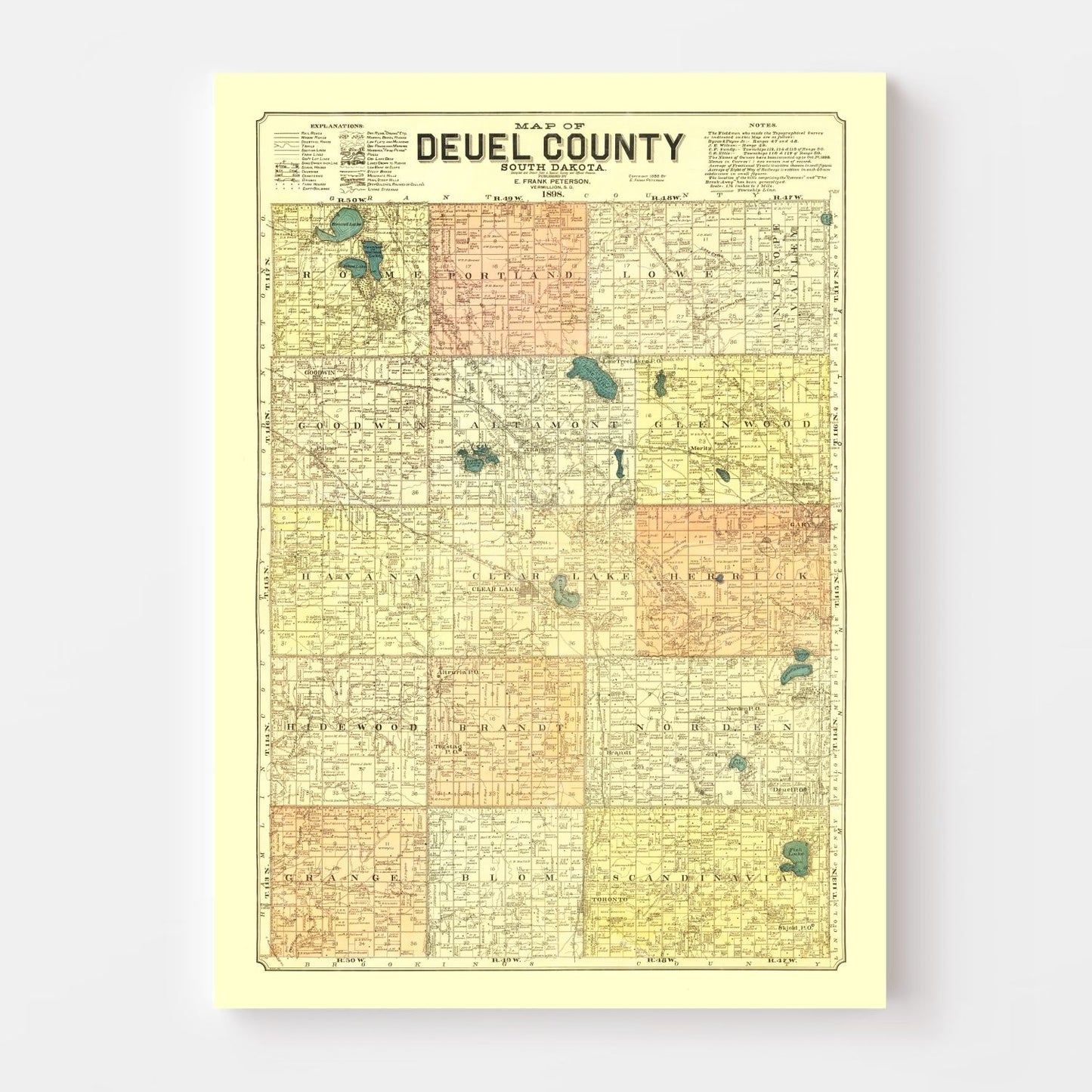 Vintage Map of Deuel County, South Dakota 1899