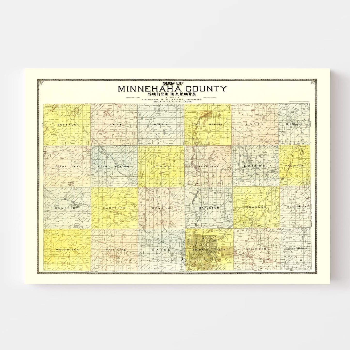 Vintage Map of Minnehaha County, South Dakota, 1893