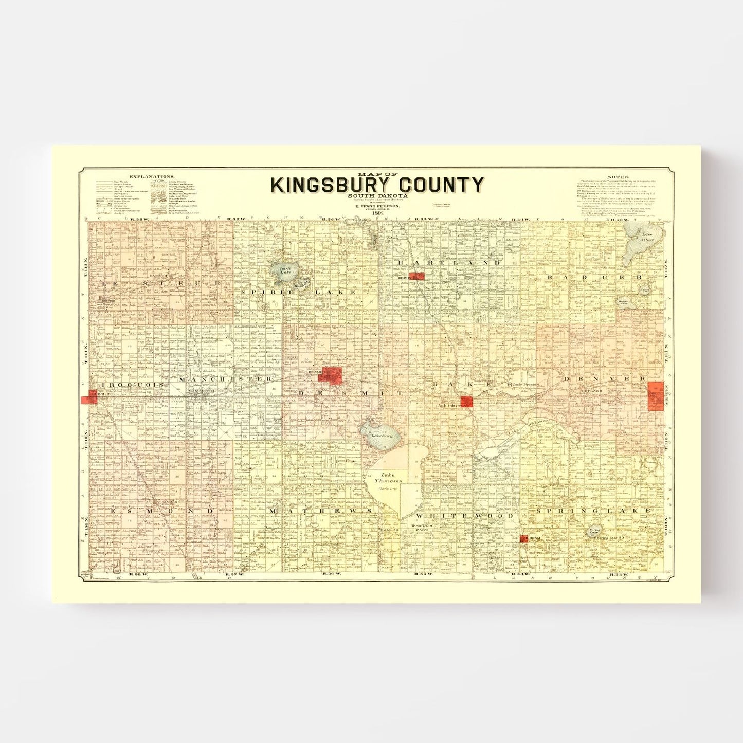 Vintage Map of Kingsbury County, South Dakota, 1899