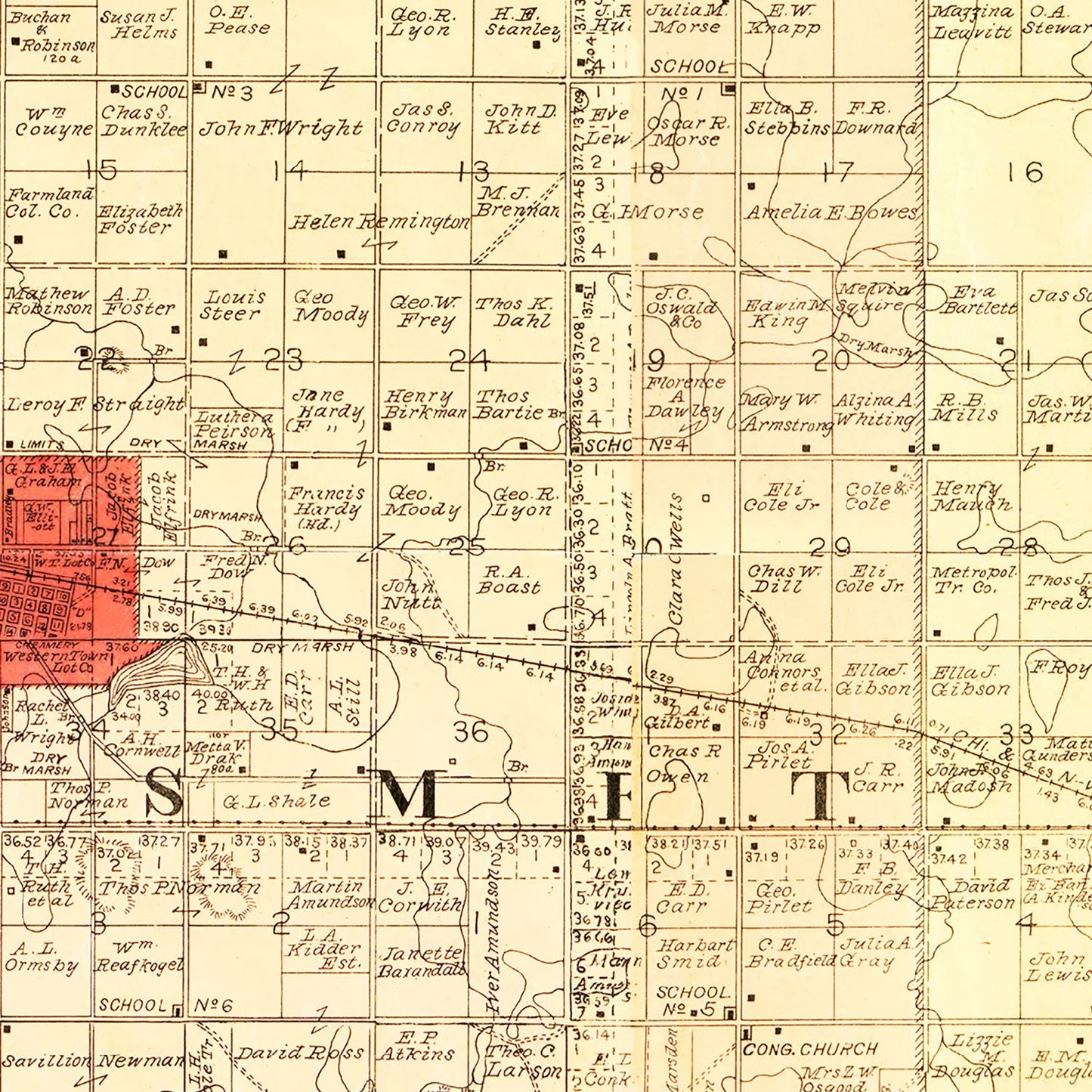 Vintage Map of Kingsbury County, South Dakota, 1899