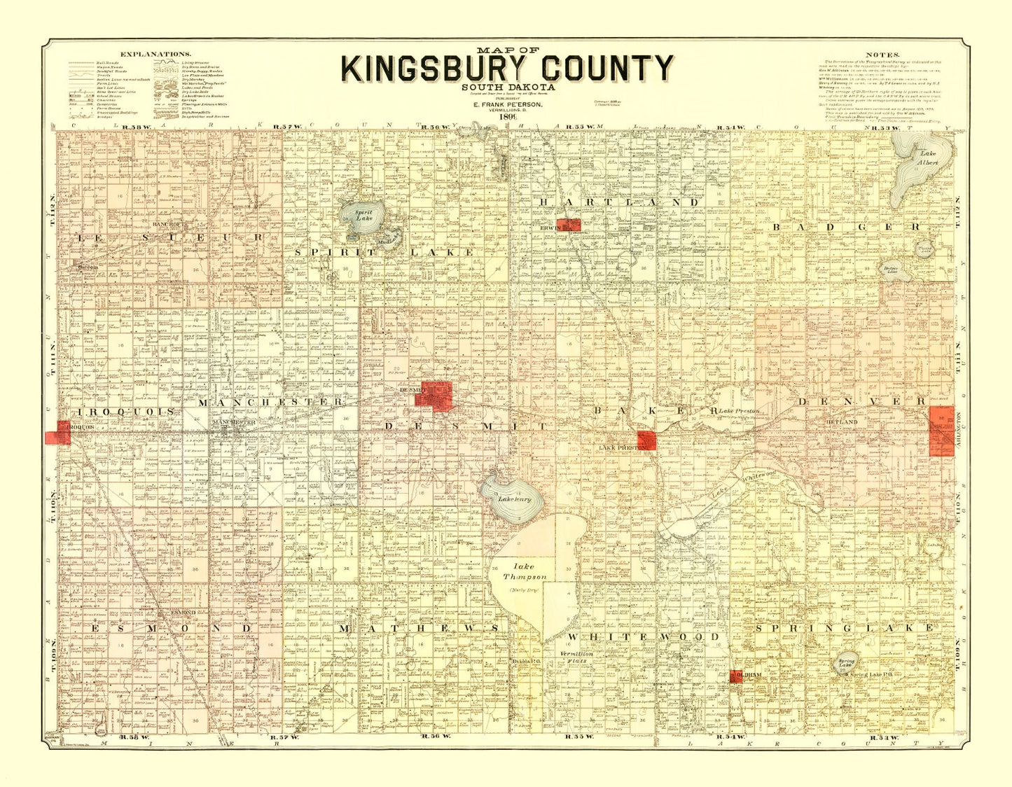 Vintage Map of Kingsbury County, South Dakota, 1899