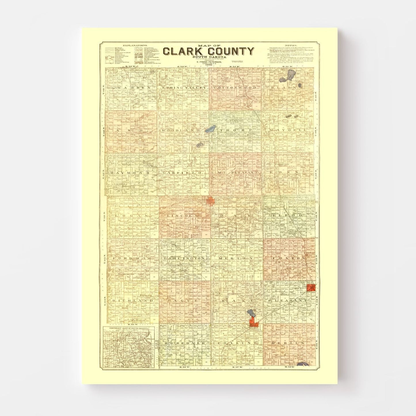 Vintage Map of Clark County, South Dakota, 1900
