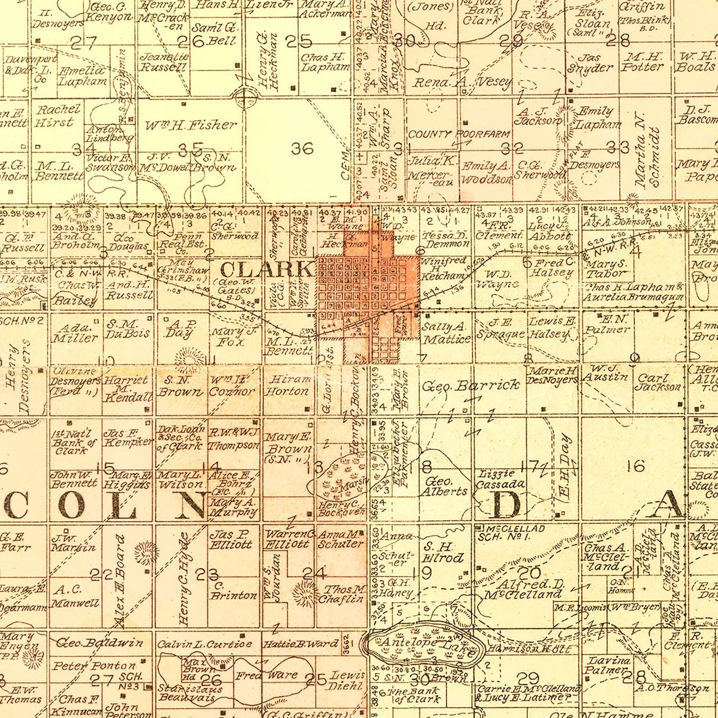 Vintage Map of Clark County, South Dakota, 1900