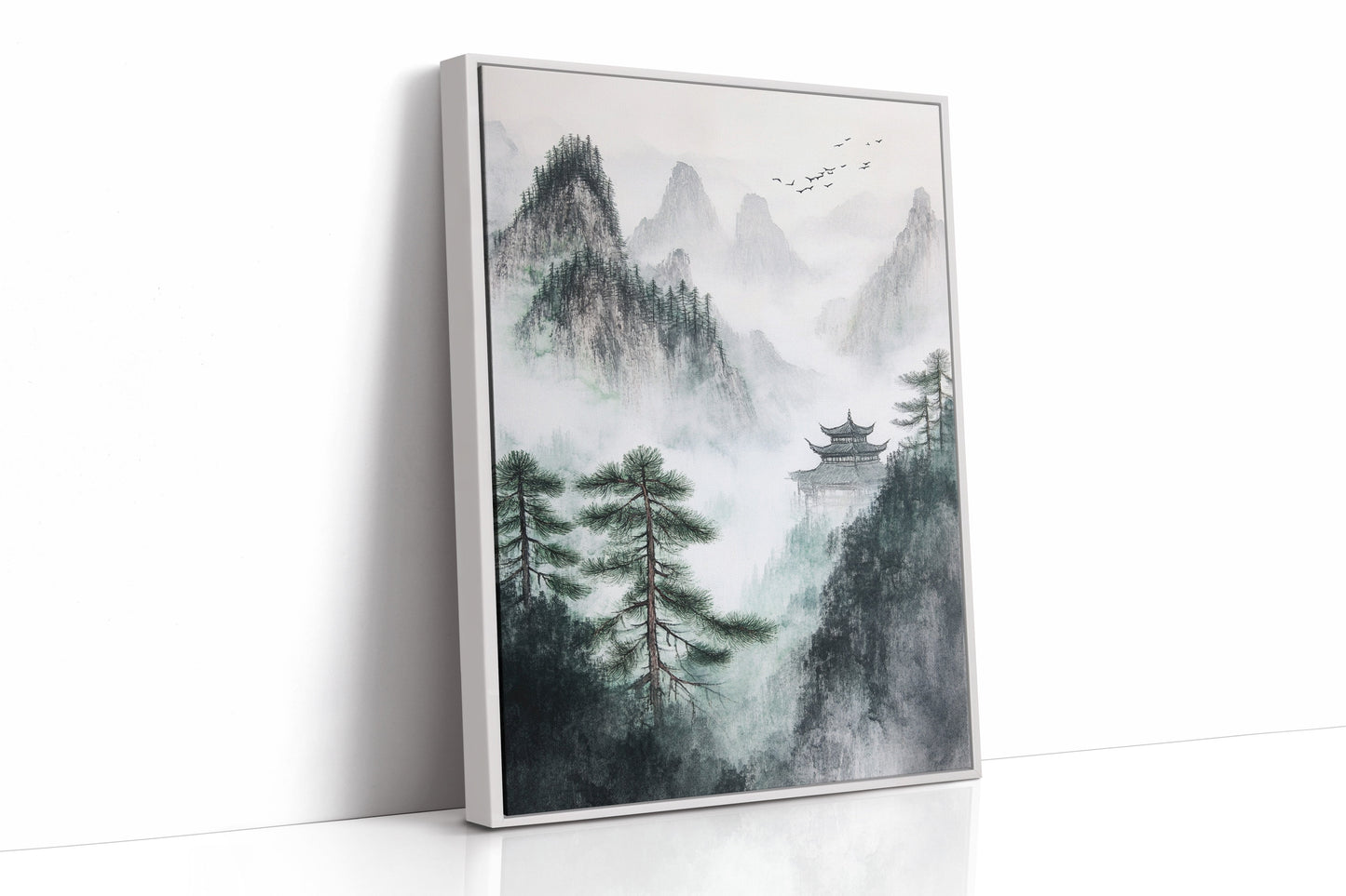 Misty Mountain Zen Wall Art Print - Chinese Ink Landscape