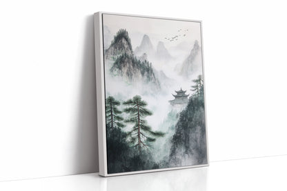 Misty Mountain Zen Wall Art Print - Chinese Ink Landscape