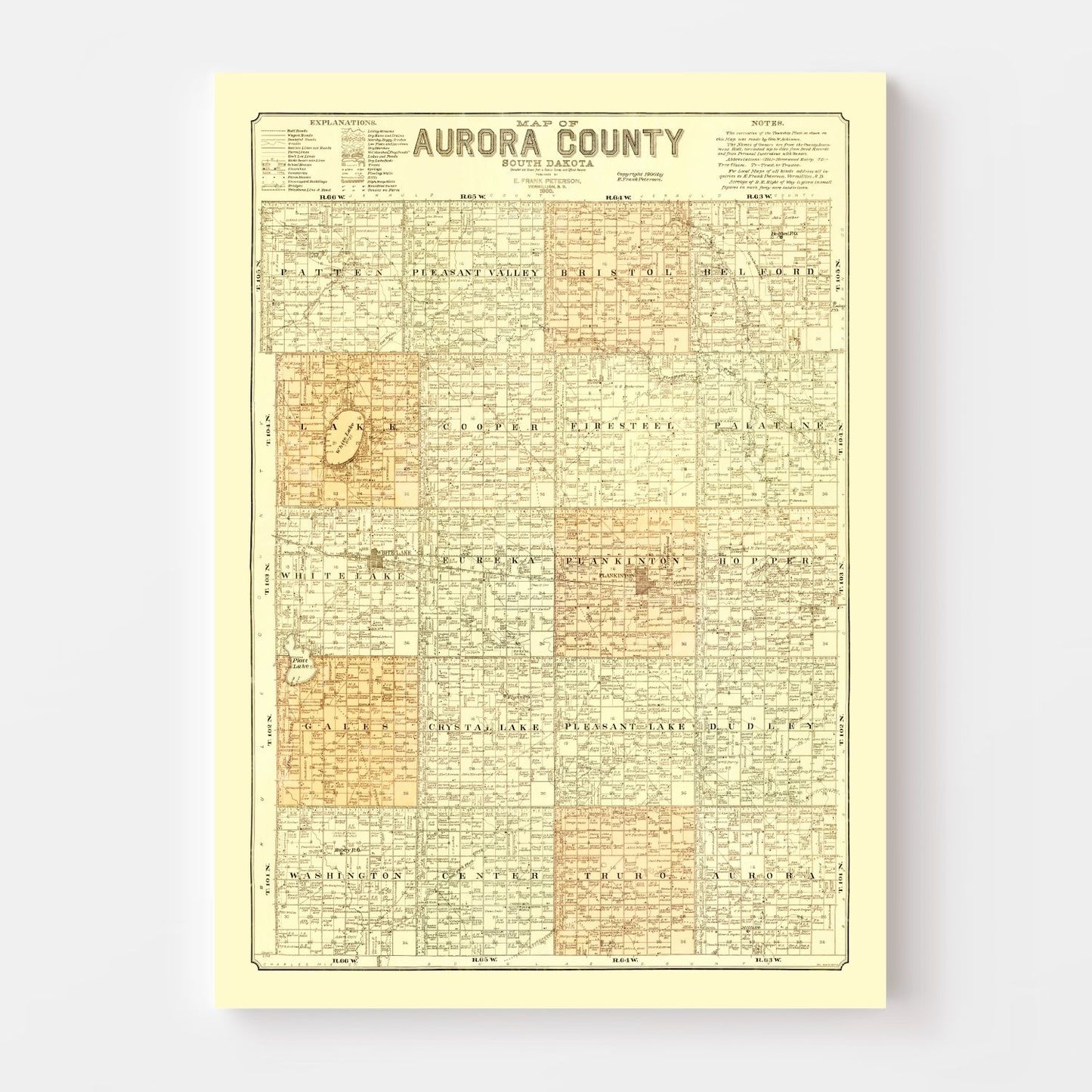 Vintage Map of Aurora County, South Dakota, 1900