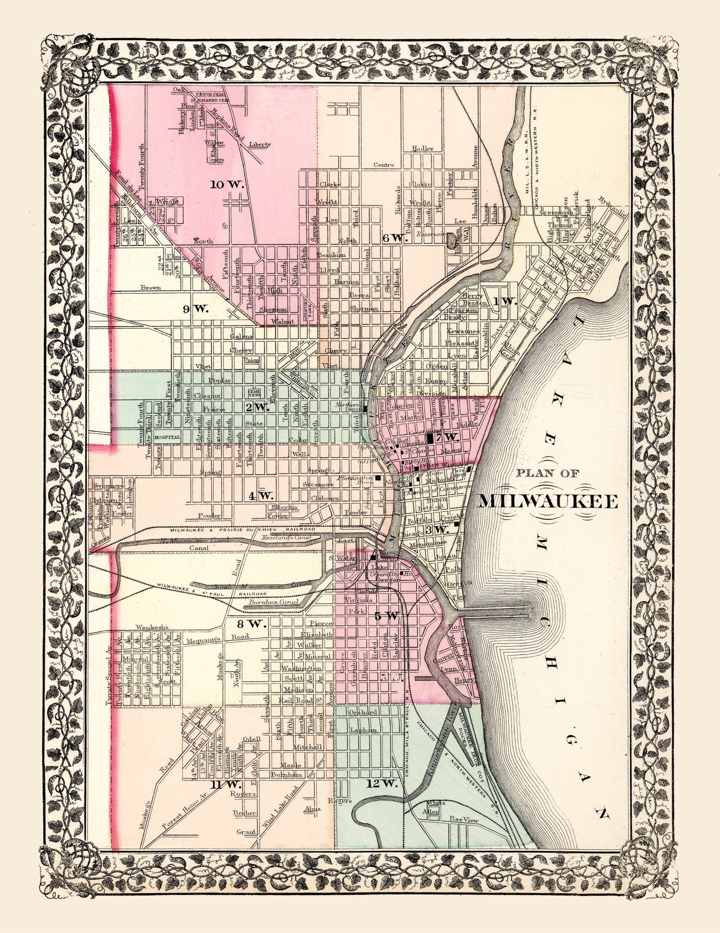 Vintage Map of Milwaukee, Wisconsin, 1877