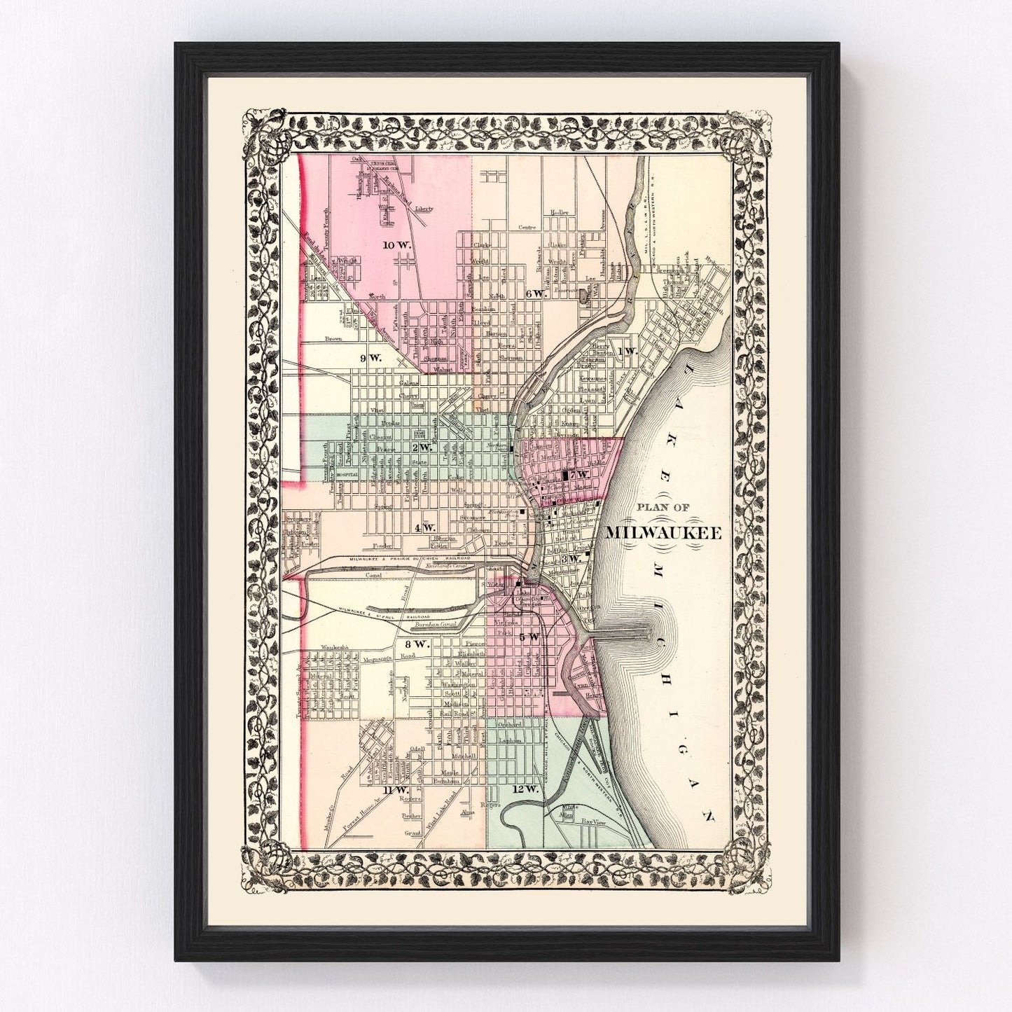 vintage map of Milwaukee, Wisconsin, 1877