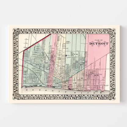 Vintage Map of Detroit, Michigan 1877