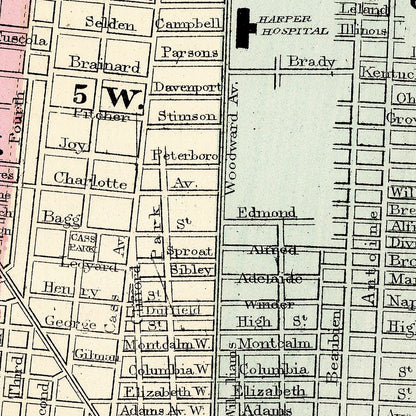 Vintage Map of Detroit, Michigan 1877