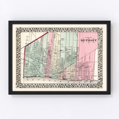 vintage map of Detroit, Michigan, 1877