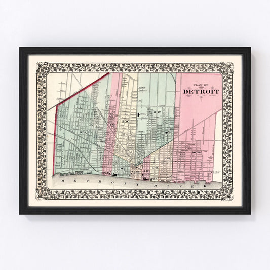 vintage map of Detroit, Michigan, 1877