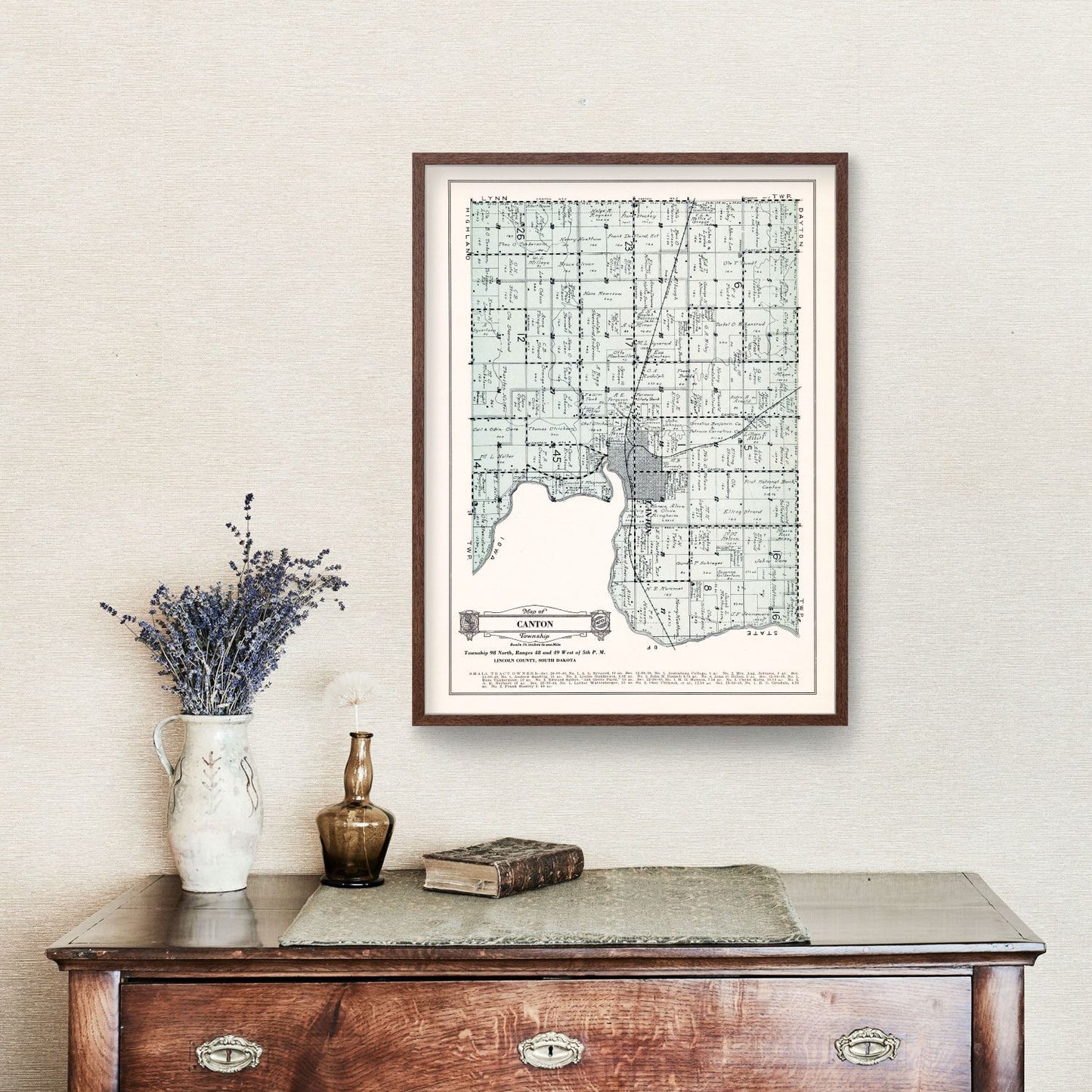 Vintage Map of Canton Township, Lincoln County, SD, 1929