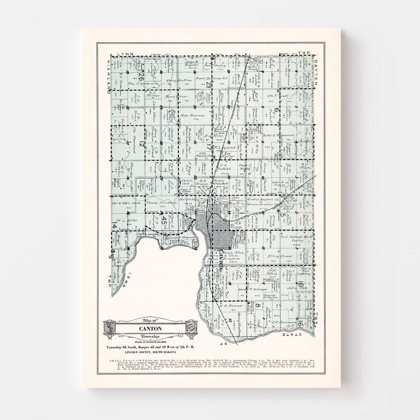 Vintage Map of Canton Township, Lincoln County, SD, 1929