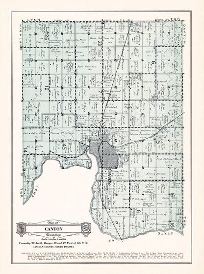 Vintage Map of Canton Township, Lincoln County, SD, 1929