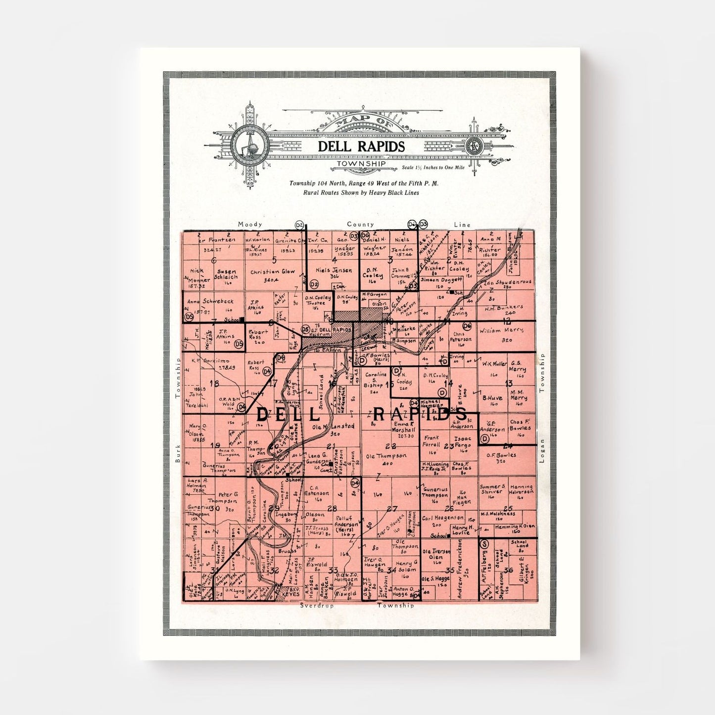 Vintage Map of Dell Rapids Township, South Dakota, 1913