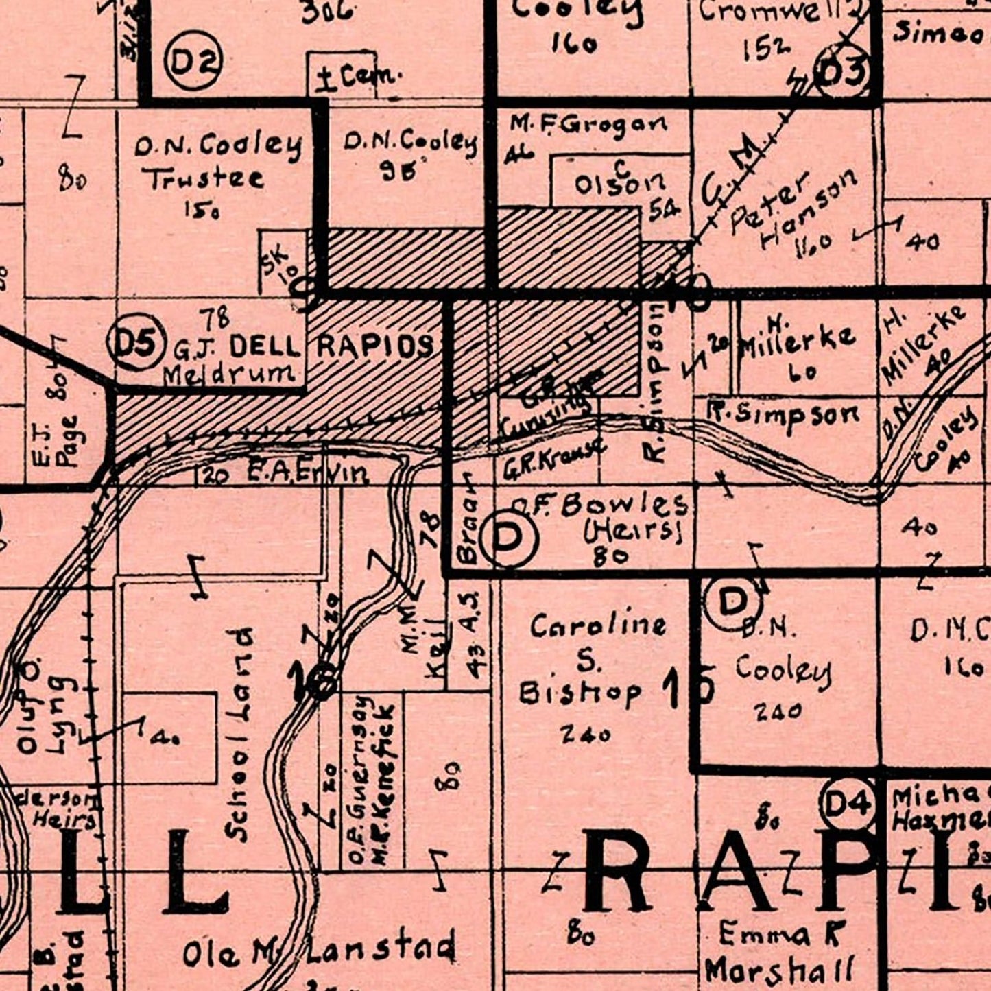 Vintage Map of Dell Rapids Township, South Dakota, 1913