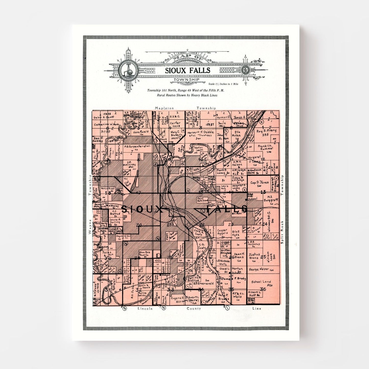 Vintage Map of Minnehaha County, South Dakota, 1913